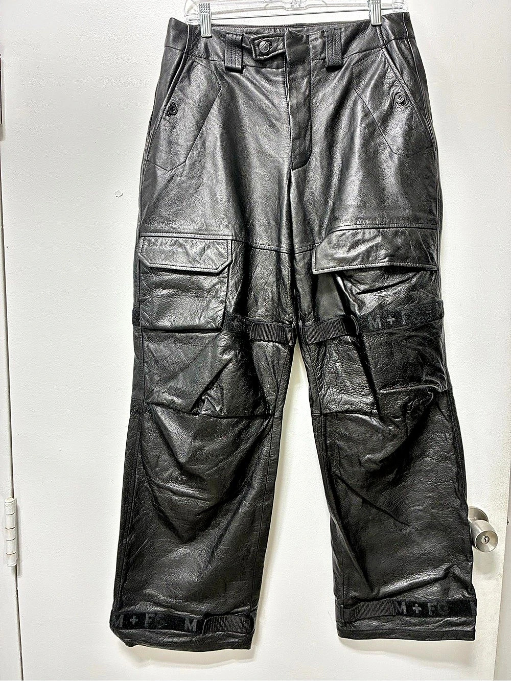 Marithé François Girbaud Black Leather Cargo Pants Y2K Baggy Size 30 - Picture 10 of 15